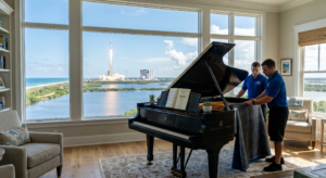 Professional piano movers in Melbourne FL moving a grand piano on the Space Coast.